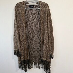 Onyx Nite Brown Cardigan‎ with Fringe Details Golden Metallic